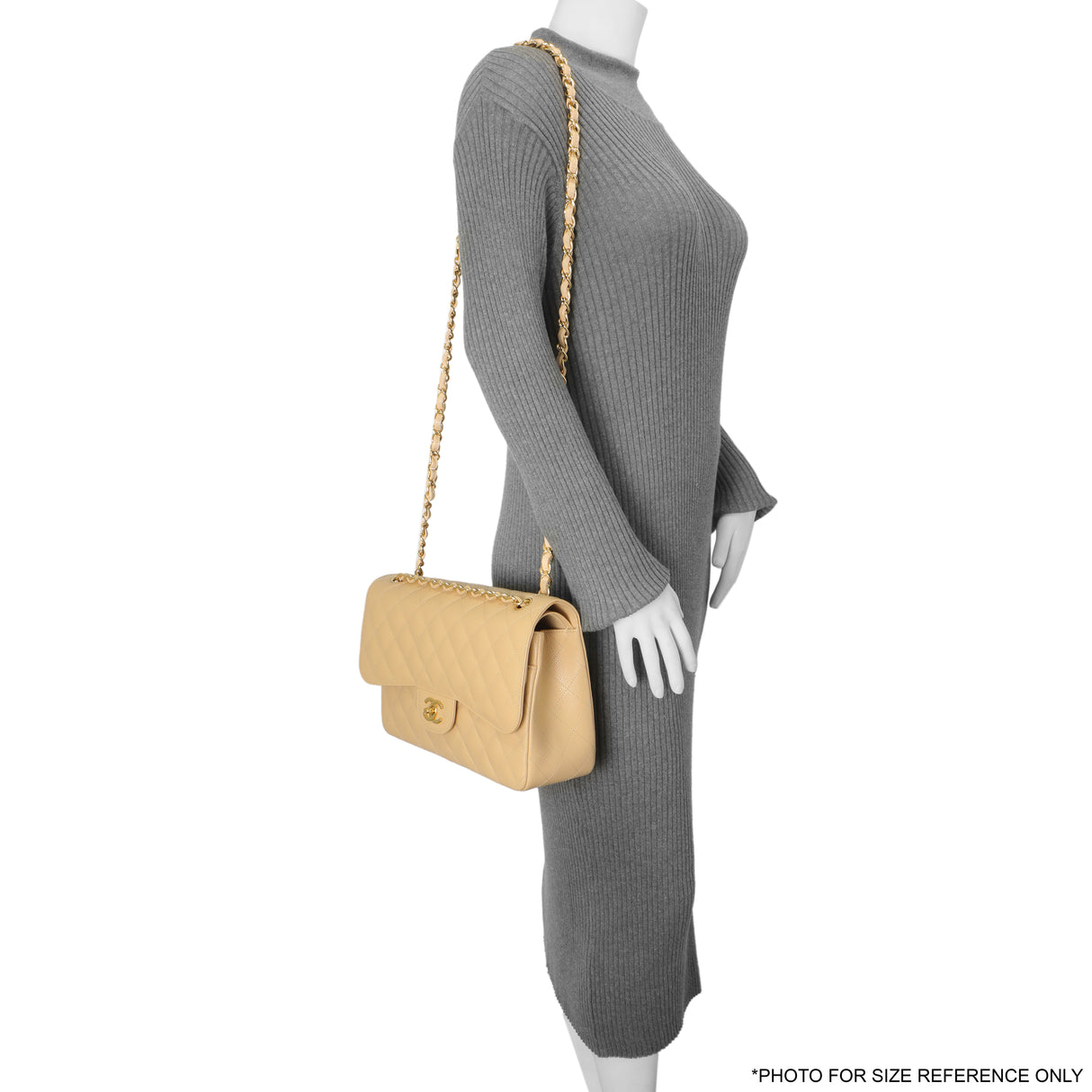 Chanel Beige Quilted Caviar Jumbo Classic Double Flap Handbags Chanel