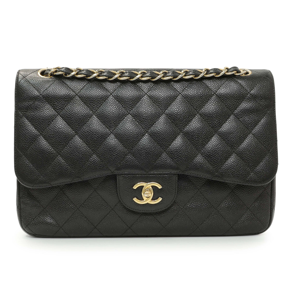 Chanel Black Quilted Caviar Jumbo Double Flap Handbags Chanel