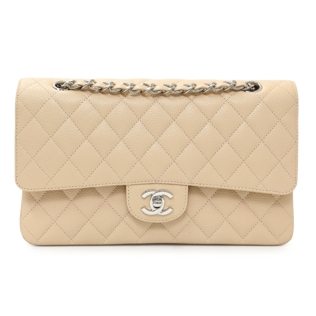 Chanel Beige Caviar Medium Classic Flap Handbags Chanel