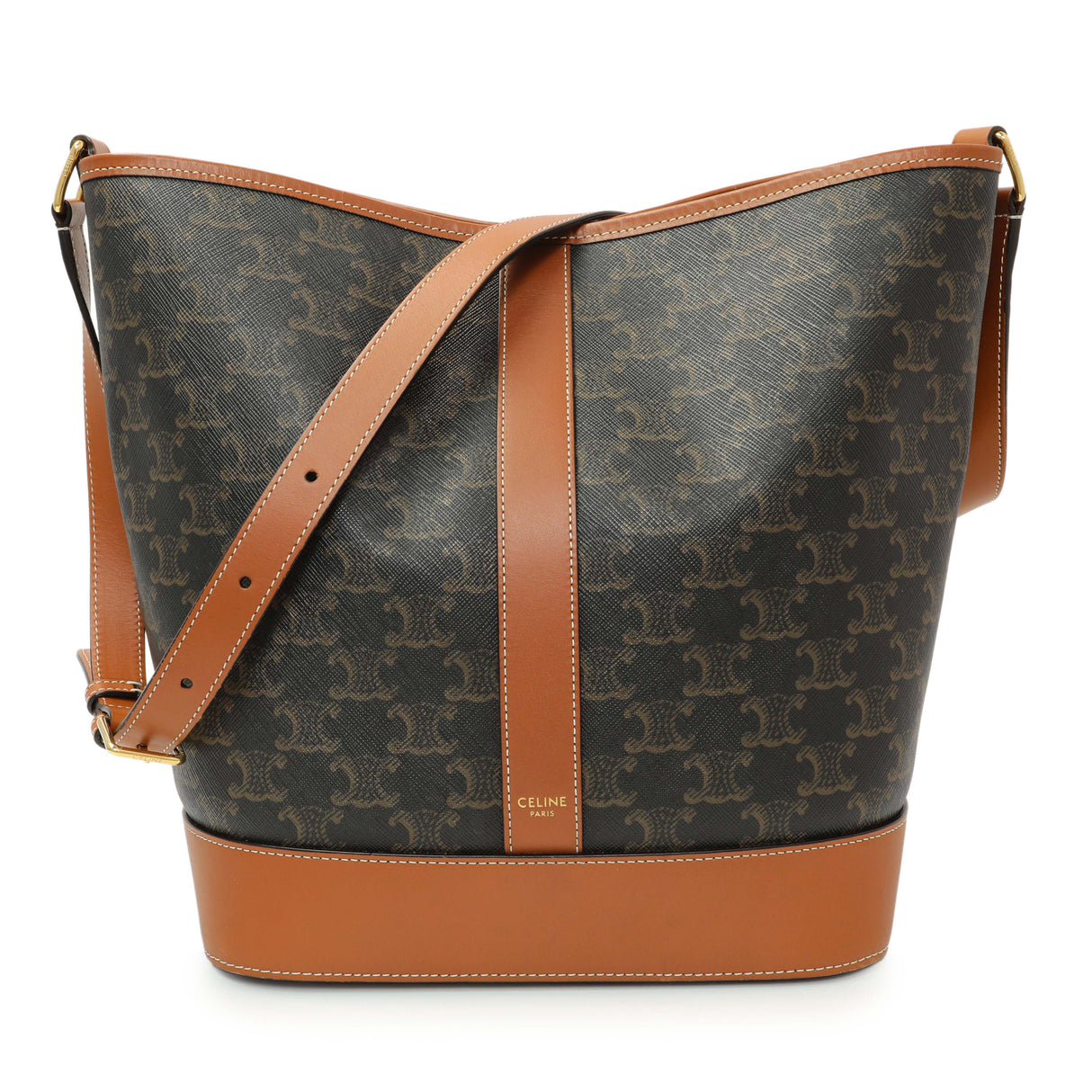 Celine Tan Triomphe Canvas Calfskin Medium Bucket Bag Handbags Celine