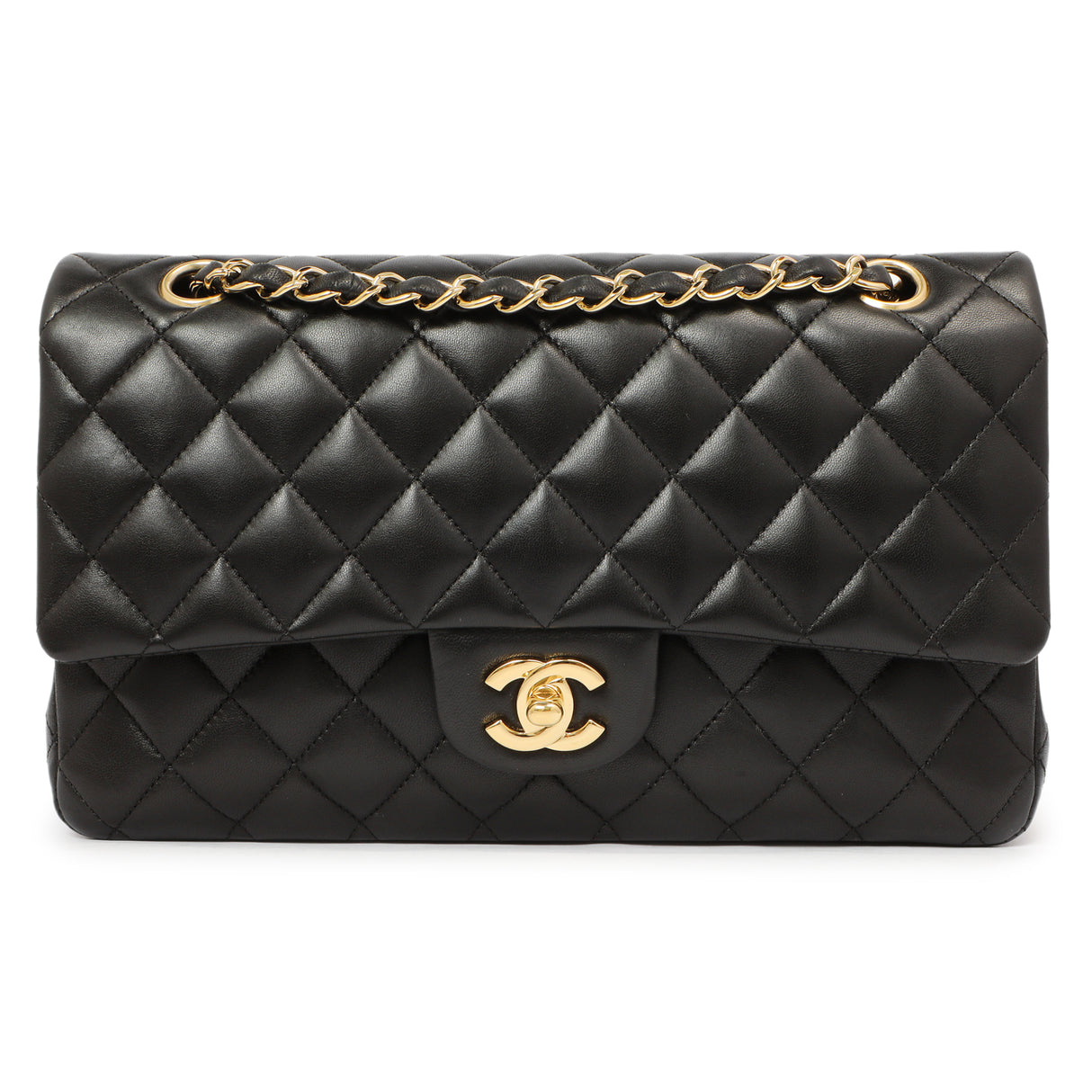 Chanel Black Quilted Lambskin Medium Classic Double Flap Handbags Chanel