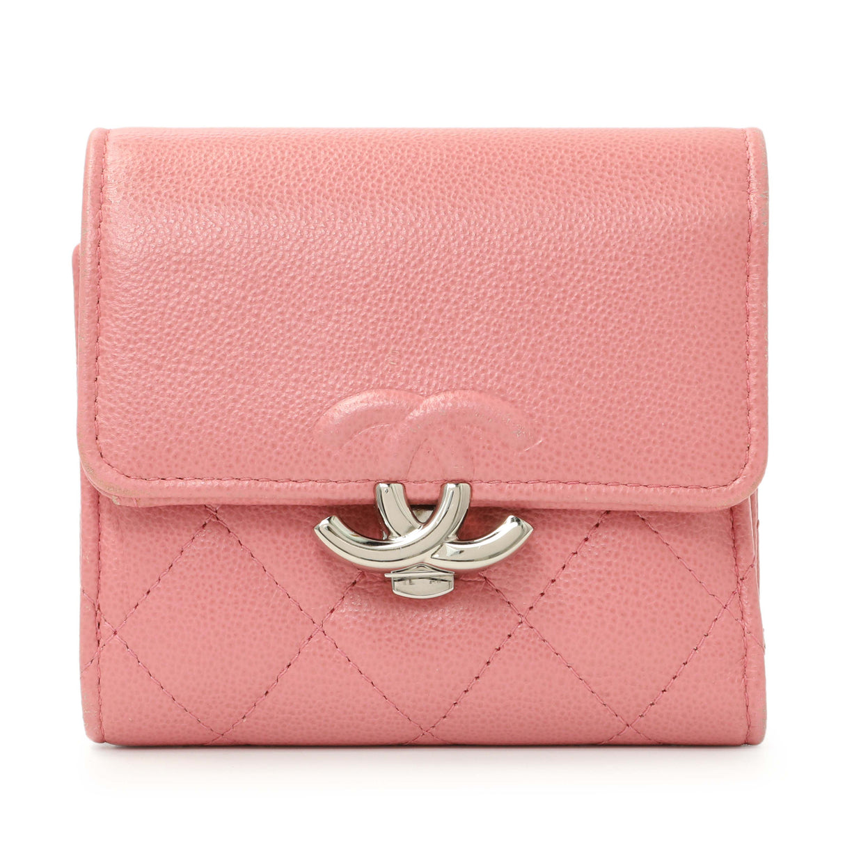 Chanel Pink Quilted Grained Calfskin CC Box Flap Wallet Accessories Chanel