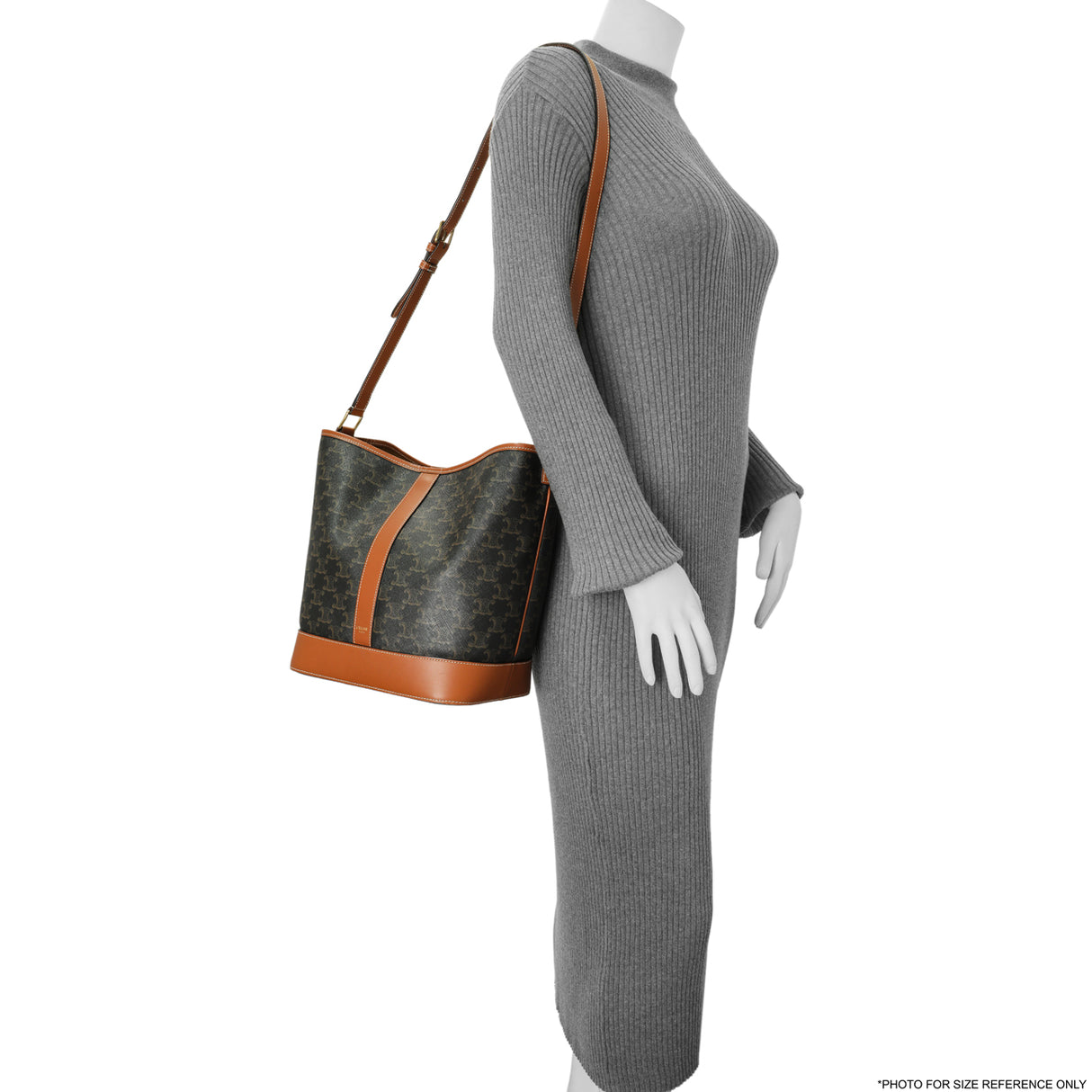 Celine Tan Triomphe Canvas Calfskin Medium Bucket Bag Handbags Celine