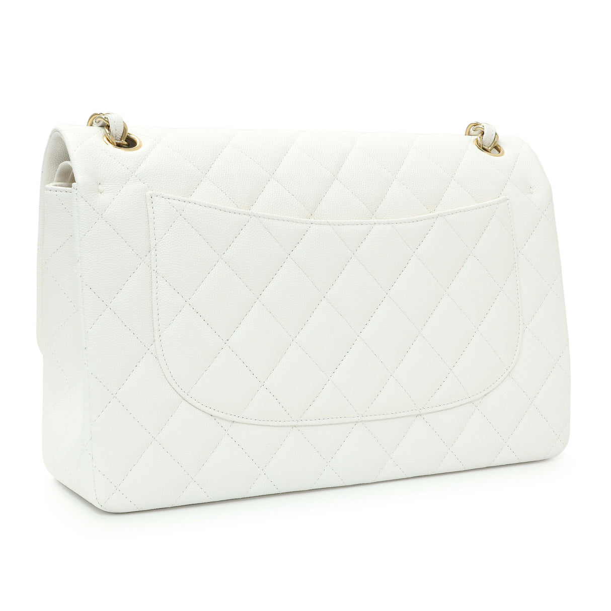 Chanel White Quilted Caviar Jumbo Double Flap Handbags Chanel