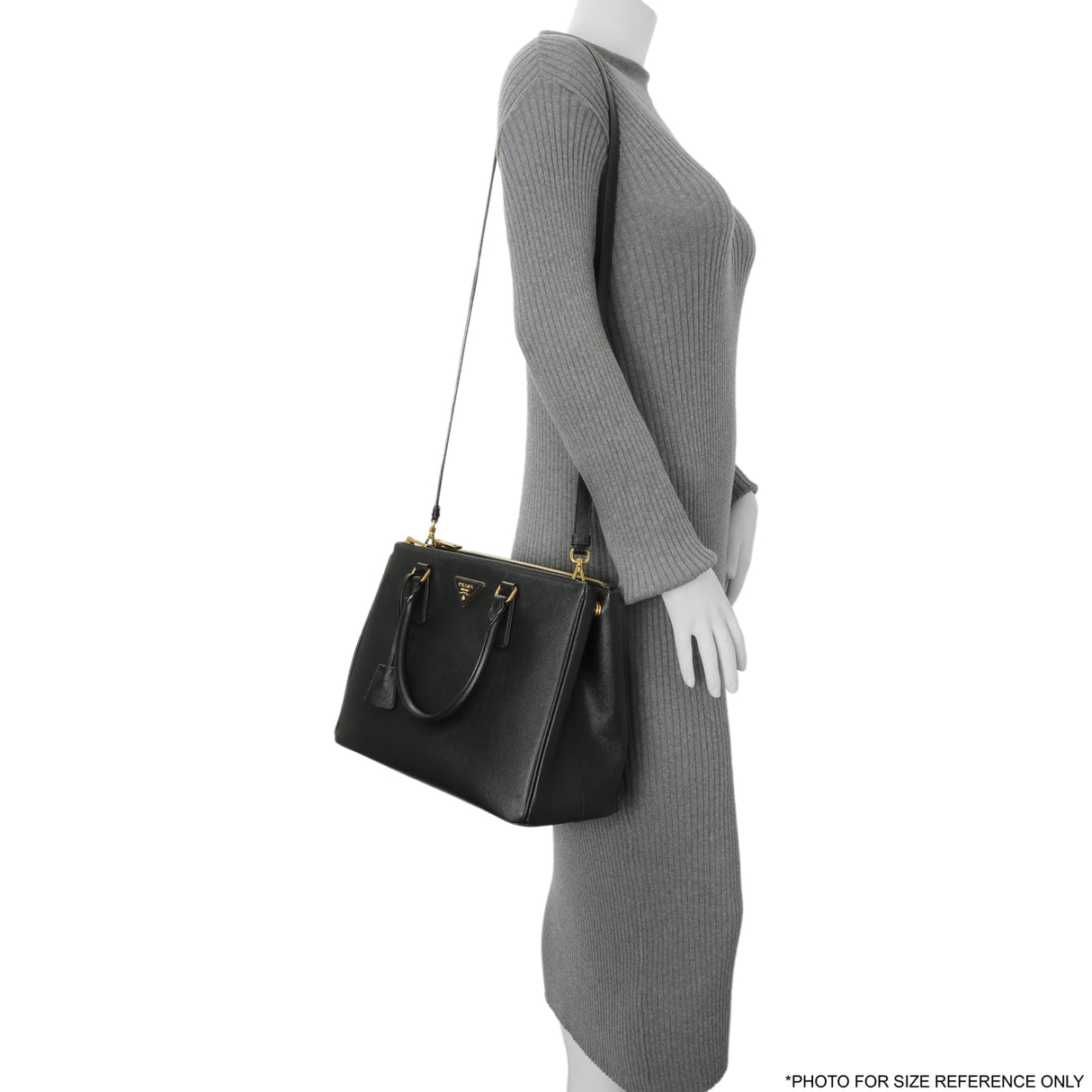 Prada Black Saffiano Medium Galleria Double Zip Tote Handbags Prada