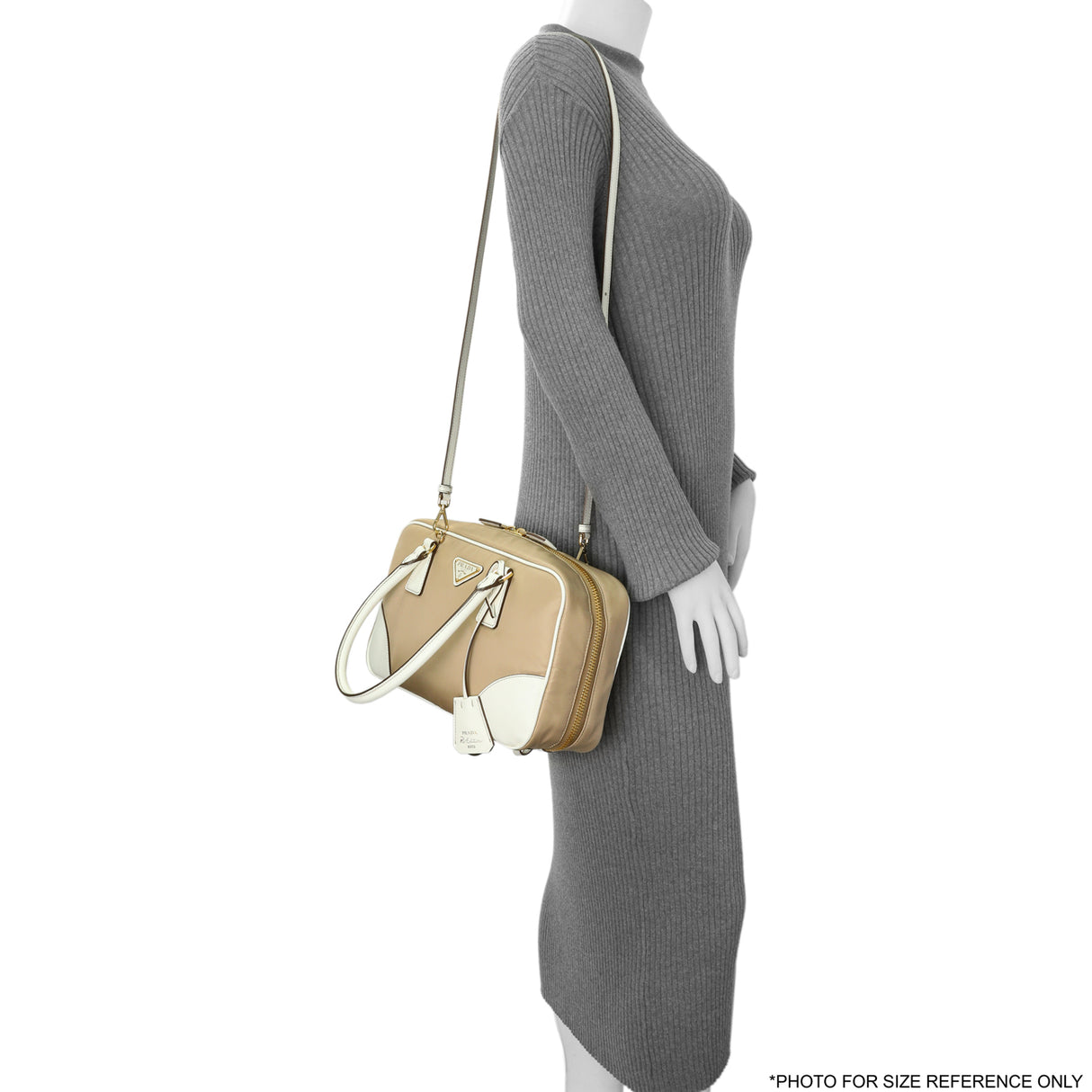 Prada Camel White Re-Nylon Saffiano Medium Re-Edition 1978 Two Handle Bag Handbags Prada