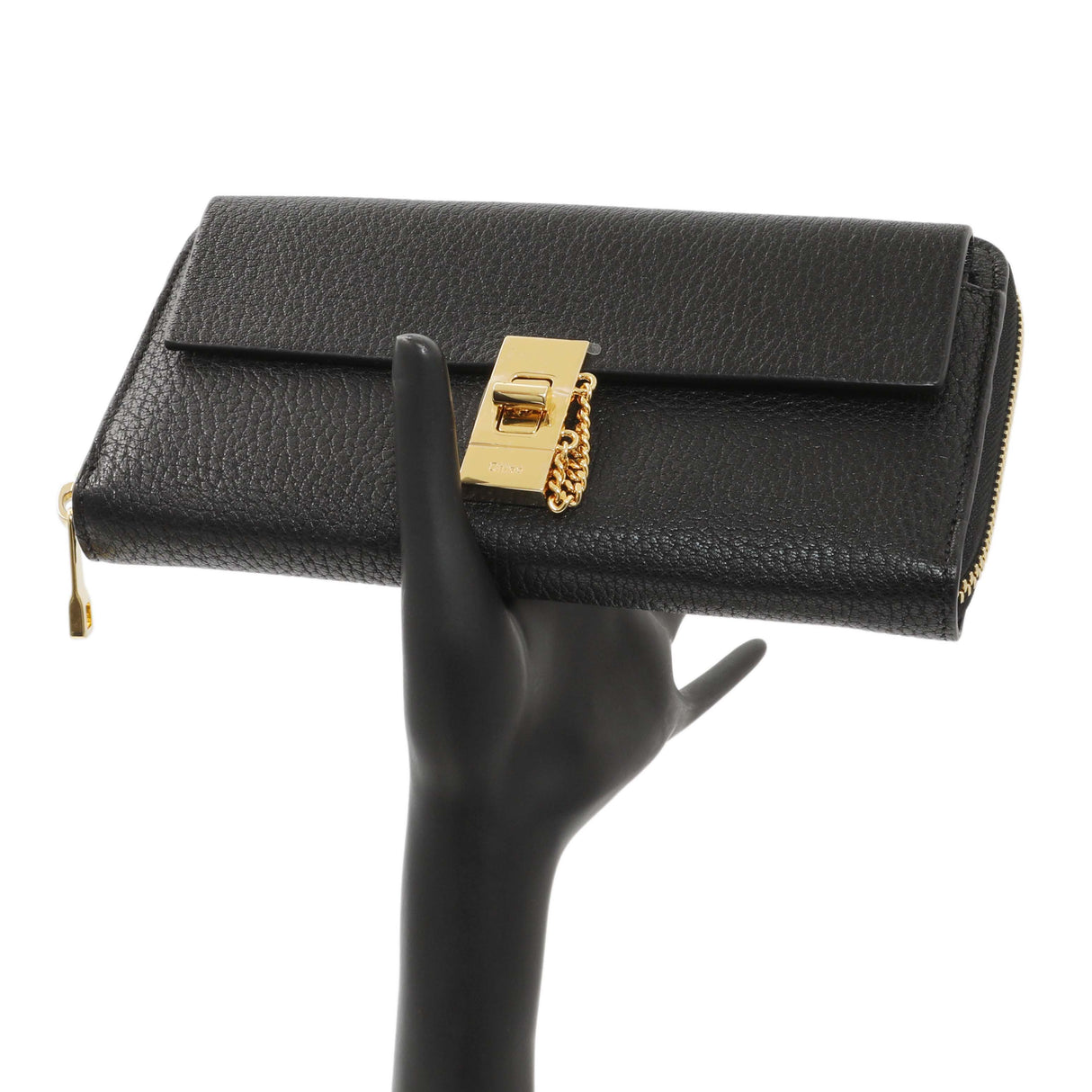 Chloe Black Grained Calfskin Drew Zip Wallet Accessories Chloe