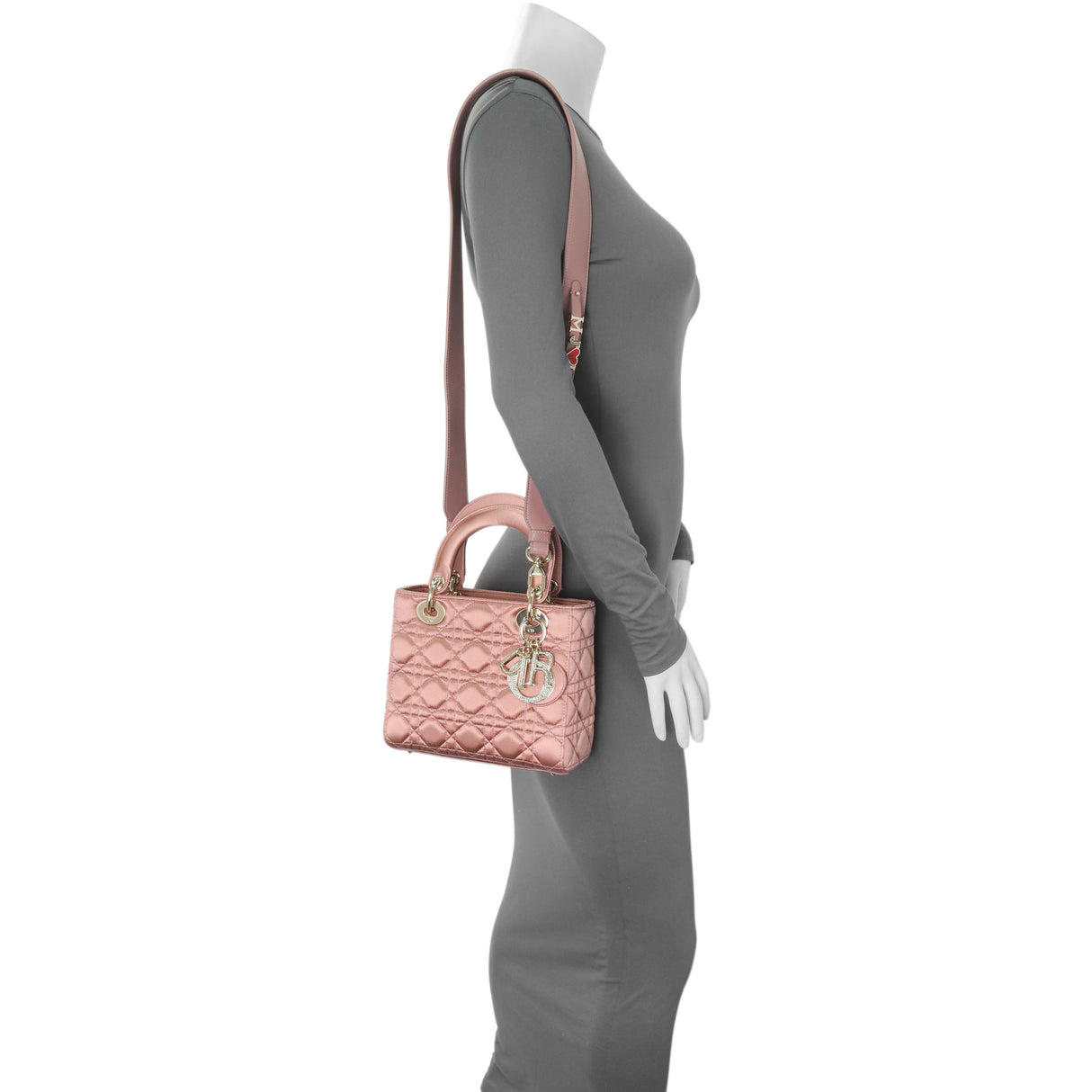 Christian Dior Pink Satin Crystal Cannage Small My ABCDior Lady Dior Handbags Christian Dior