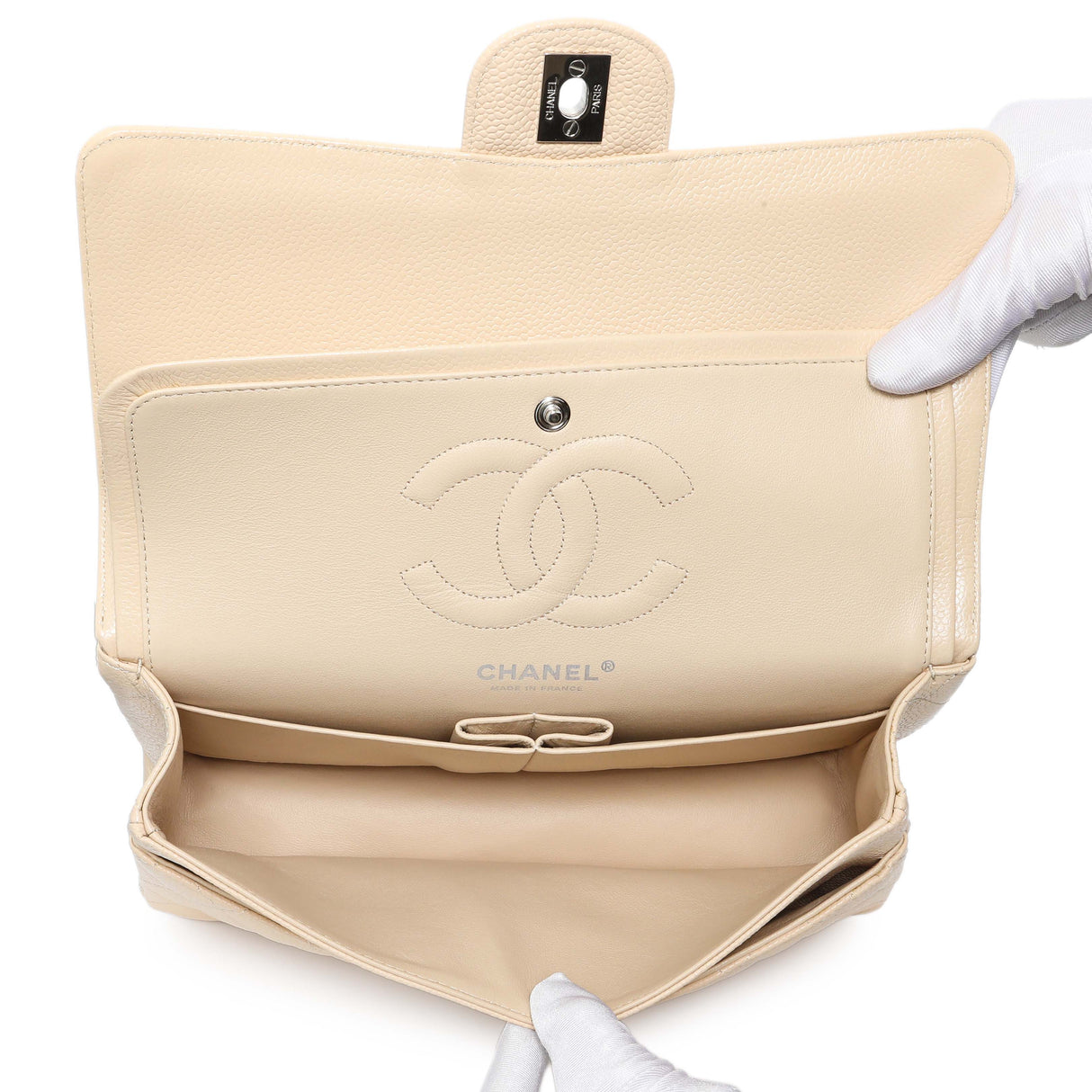 Chanel Beige Caviar Medium Classic Flap Handbags Chanel