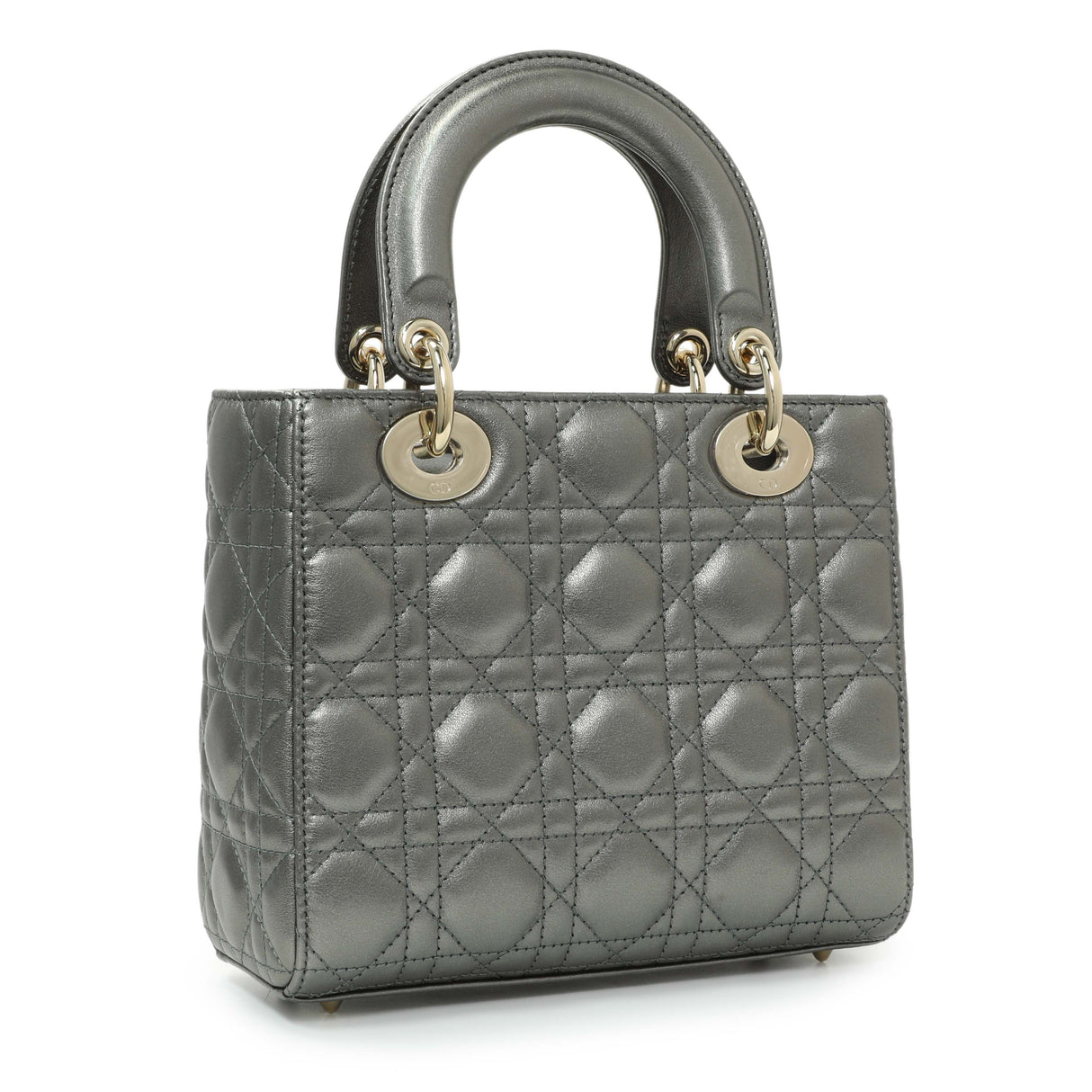 Christian Dior Metallic Grey Lambskin Cannage Small Small My ABCDior Lady Dior Handbags Christian Dior