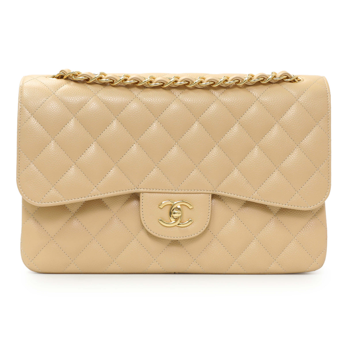 Chanel Beige Quilted Caviar Jumbo Classic Double Flap Handbags Chanel