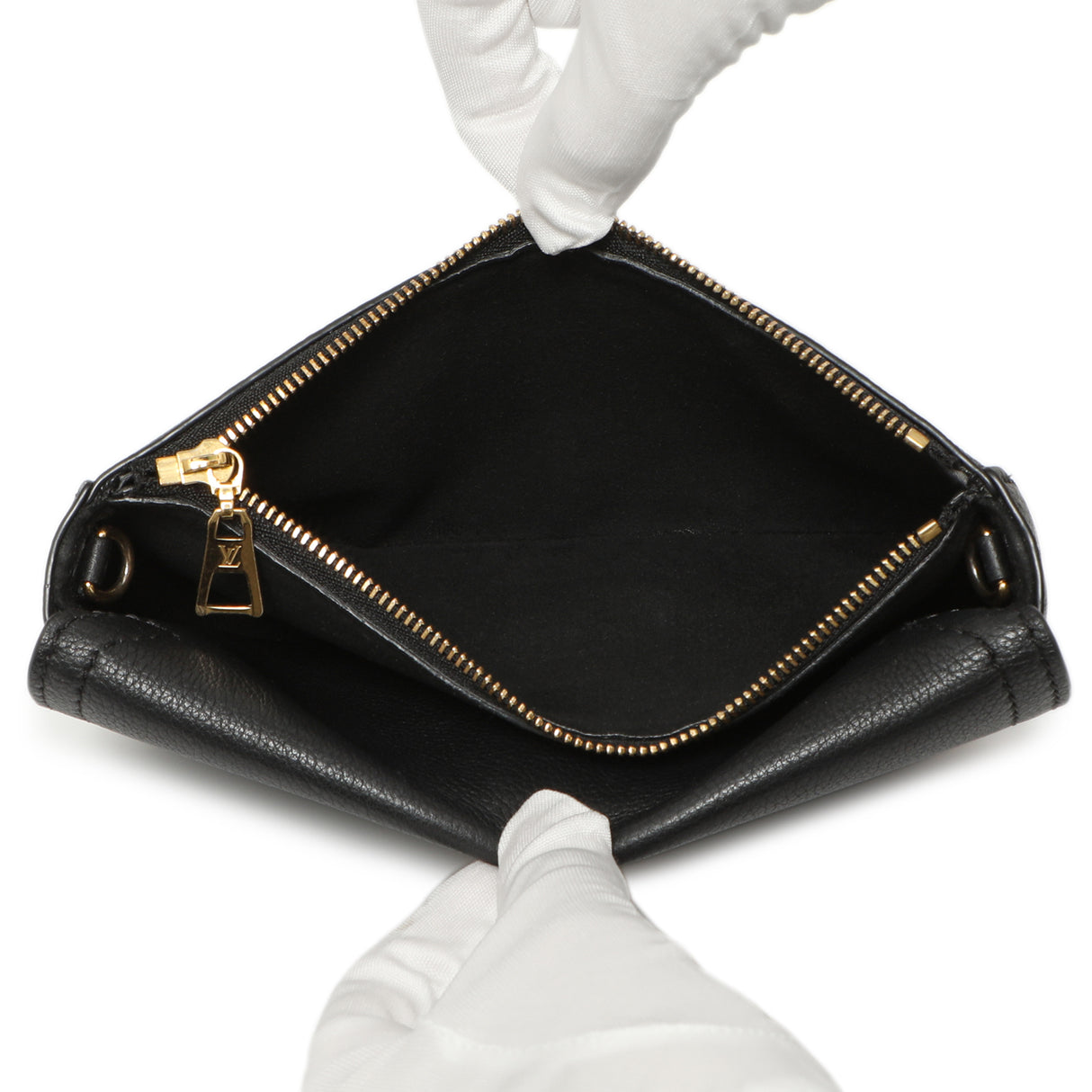 Louis Vuitton Black Grained Calfskin Lockme Chain Phone Pouch Handbags Louis Vuitton