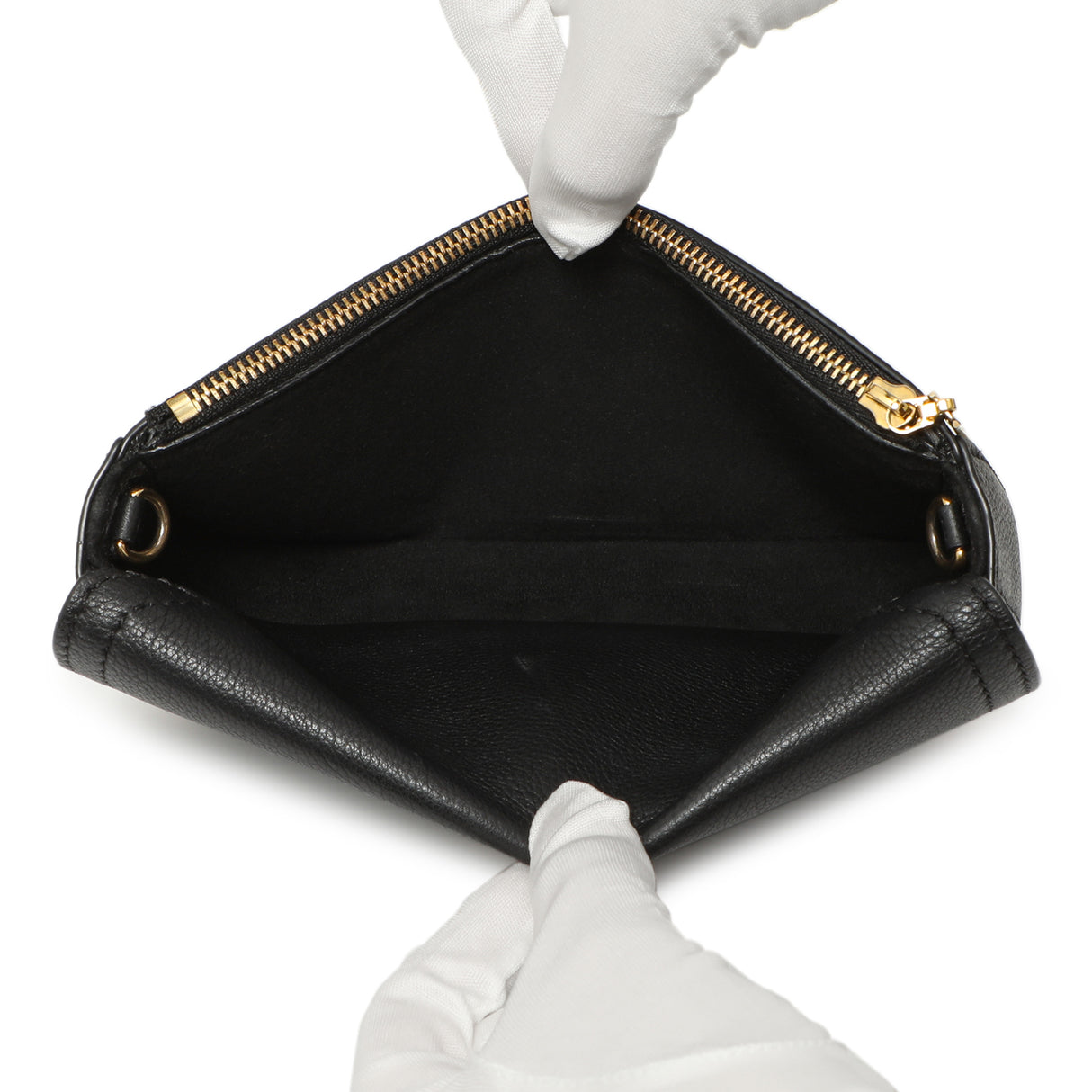 Louis Vuitton Black Grained Calfskin Lockme Chain Phone Pouch Handbags Louis Vuitton