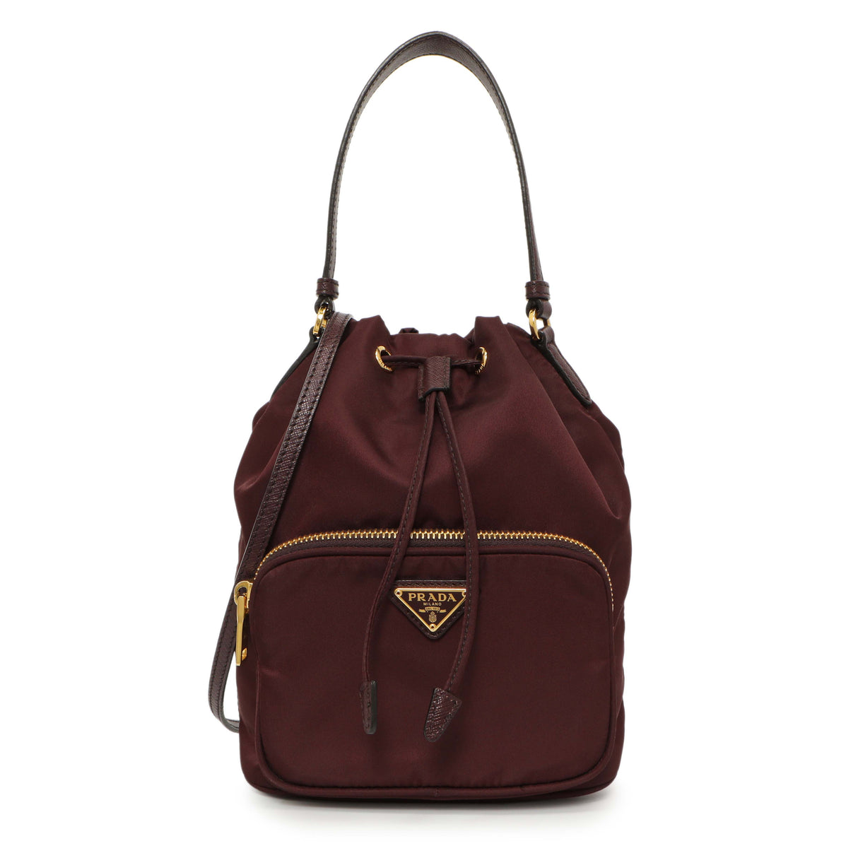 Prada Burgundy Re-Nylon Saffiano Duet Bucket Crossbody Bag Handbags Prada