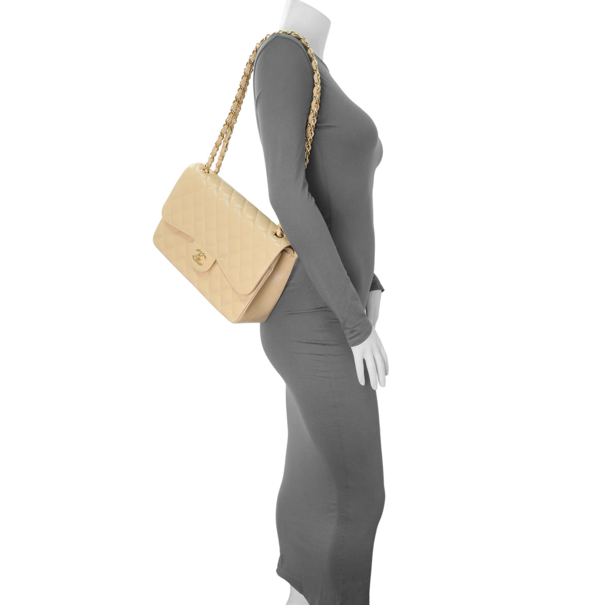 Chanel Beige Quilted Caviar Jumbo Classic Double Flap Handbags Chanel