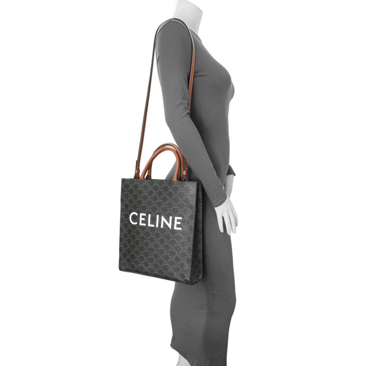 Celine Triomphe Canvas Calfskin Small Vertical Cabas Handbags Celine