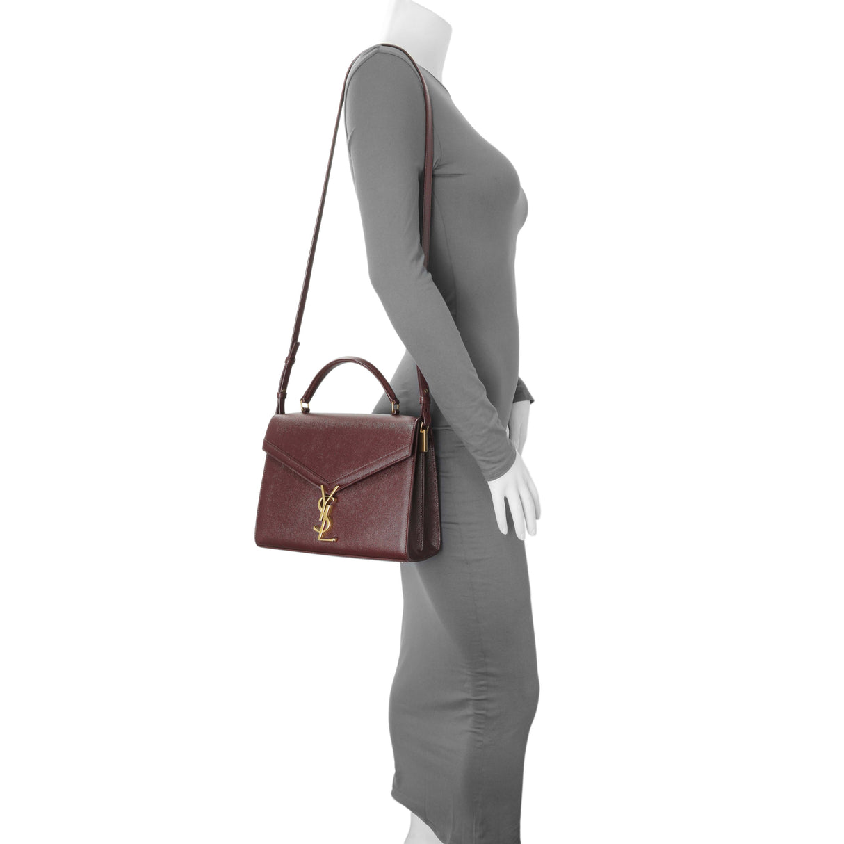 Saint Laurent Burgundy Grain de Poudre Medium Classic Monogram Cassandra Top Handle Handbags Saint Laurent