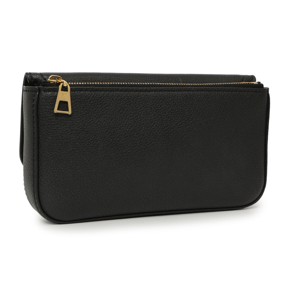 Louis Vuitton Black Grained Calfskin Lockme Chain Phone Pouch Handbags Louis Vuitton