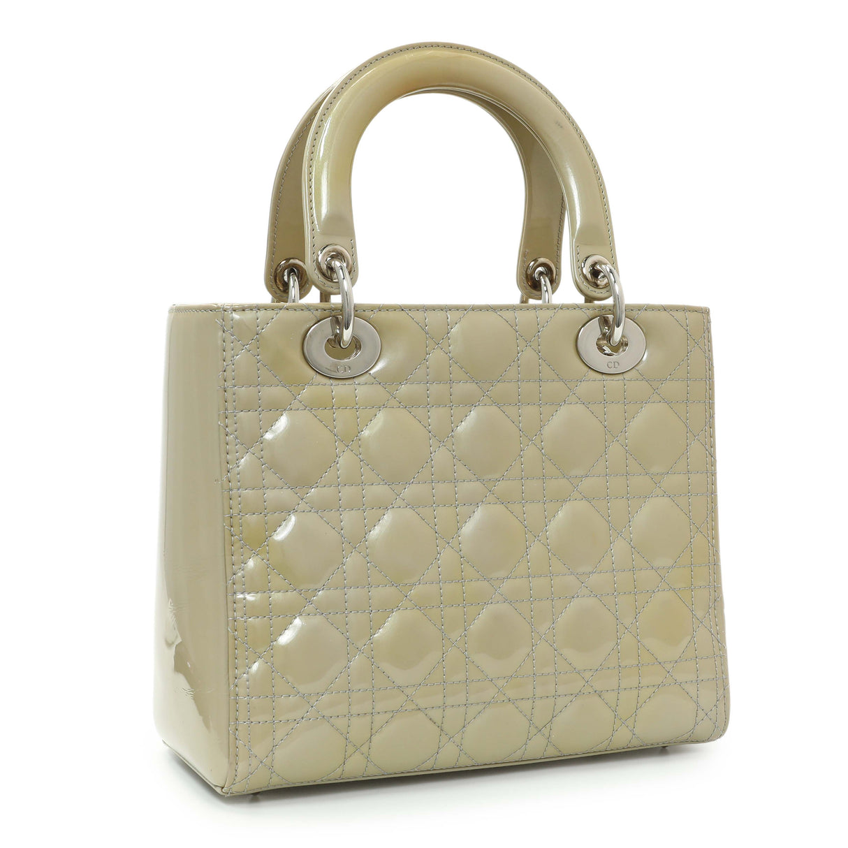 Christian Dior Metallic Grey Patent Cannage Medium Lady Dior Handbags Christian Dior