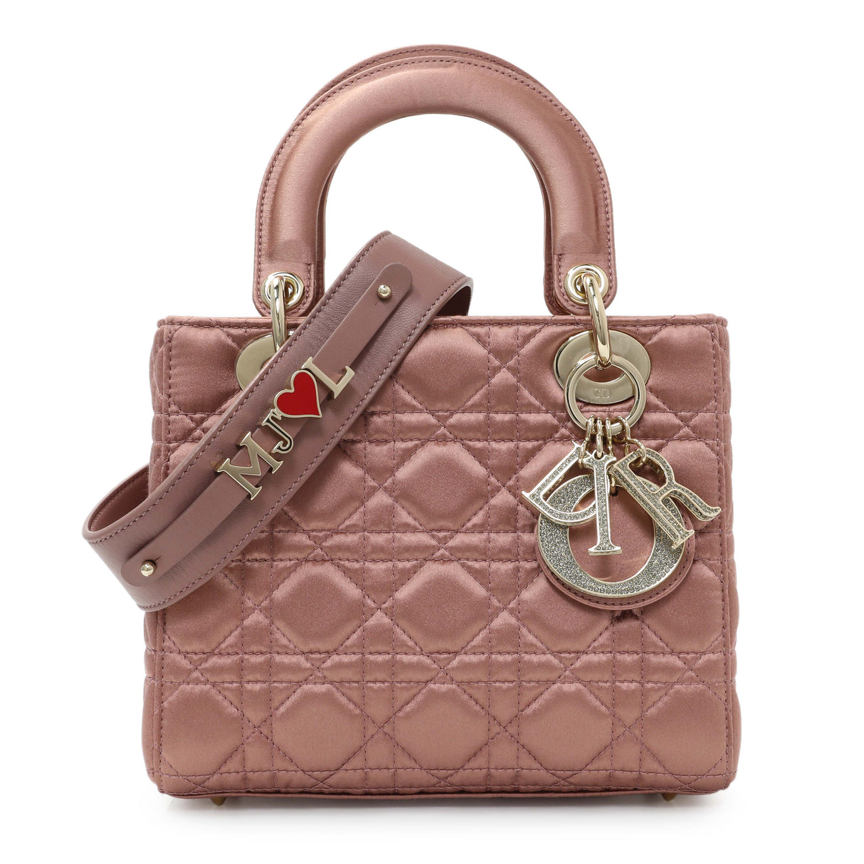 Christian Dior Pink Satin Crystal Cannage Small My ABCDior Lady Dior Handbags Christian Dior