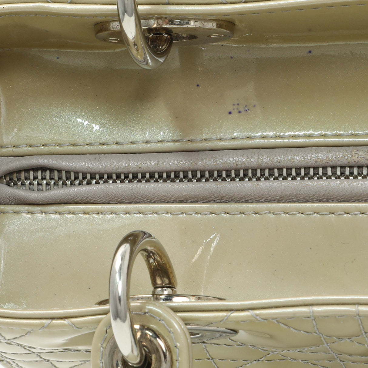 Christian Dior Metallic Grey Patent Cannage Medium Lady Dior Handbags Christian Dior