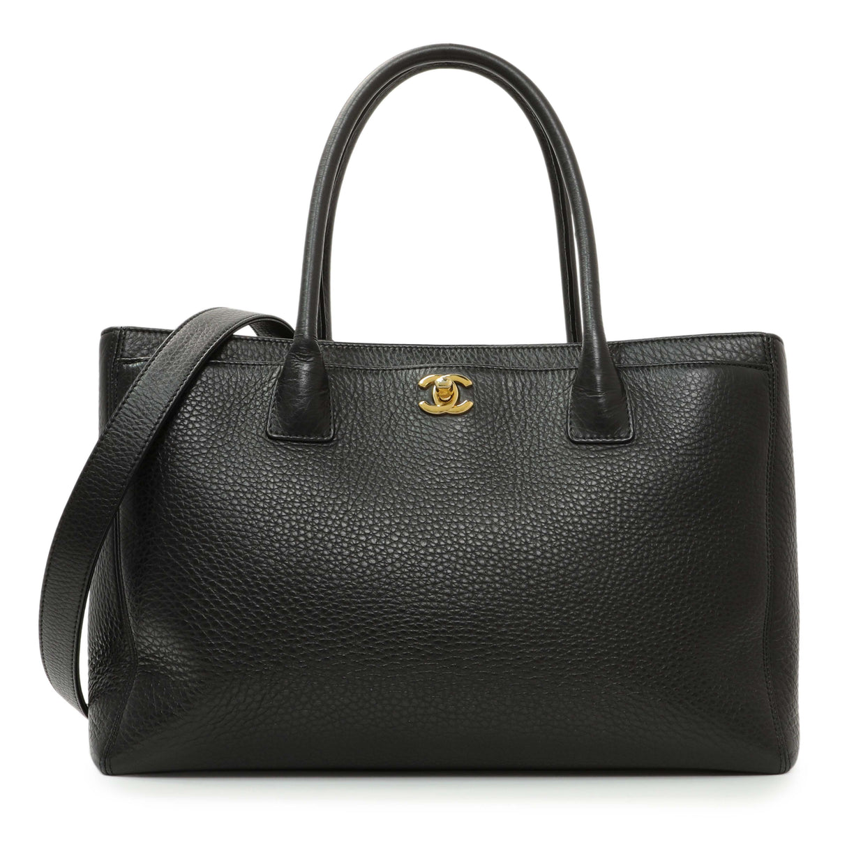 Chanel Black Calfskin Cerf Executive Shopper Tote Handbags Chanel