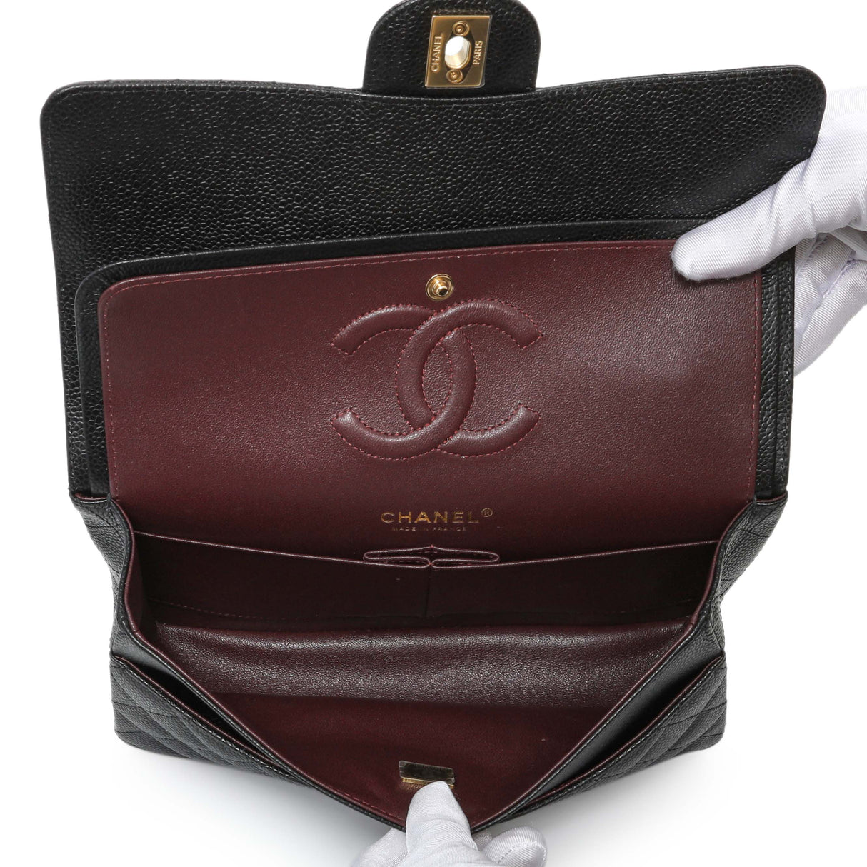 Chanel Black Quilted Caviar Medium Classic Double Flap Handbags Chanel