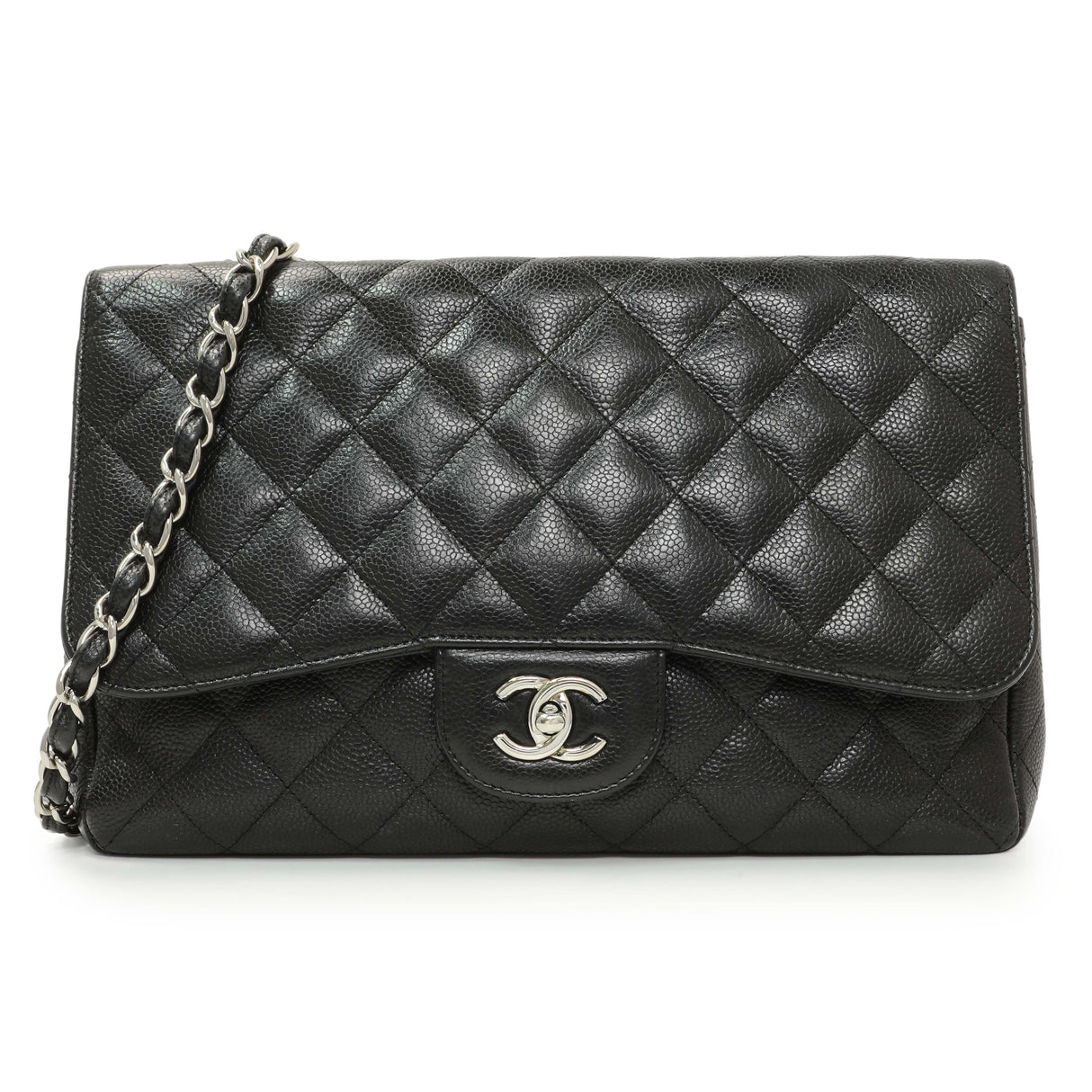 Chanel Black Quilted Caviar Jumbo Single Flap Handbags Chanel