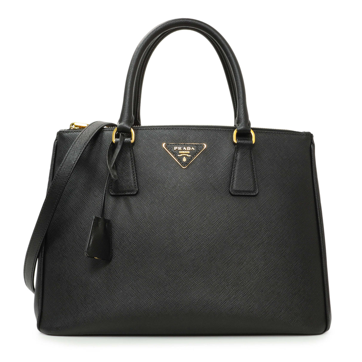 Prada Black Saffiano Medium Galleria Double Zip Tote Handbags Prada