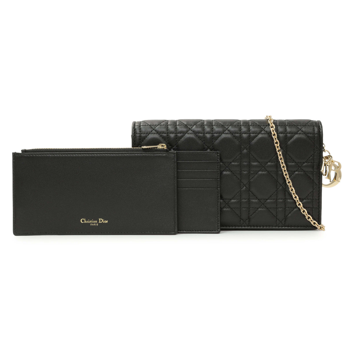Christian Dior Black Lambskin Cannage Lady Dior Pouch Handbags Christian Dior
