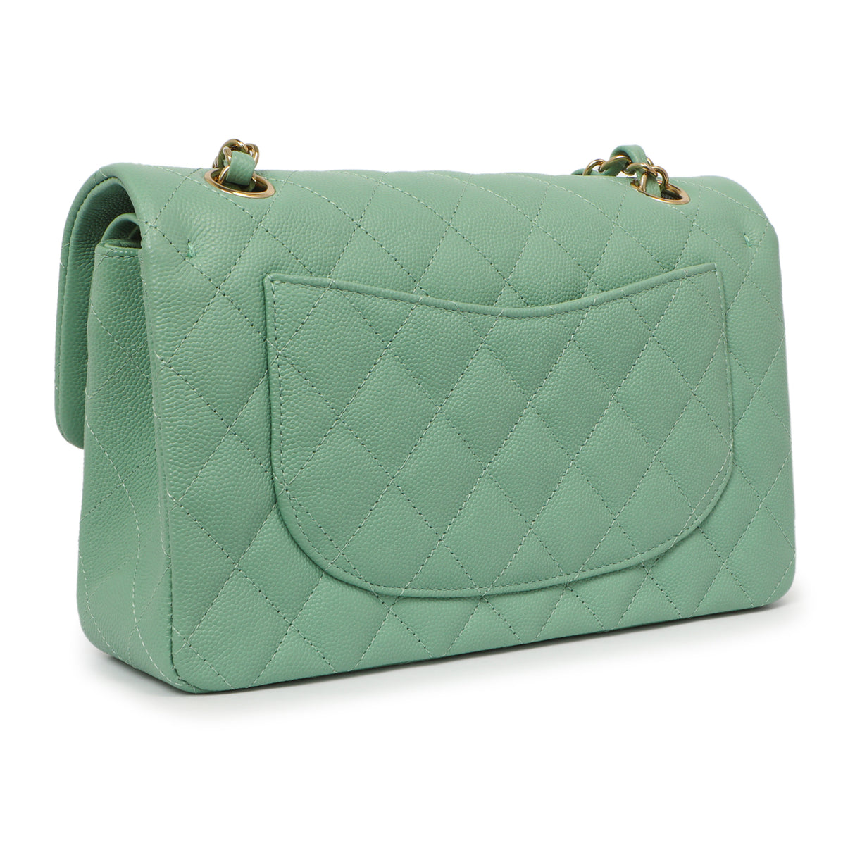 Chanel Green Quilted Caviar Small Classic Double Flap Handbags Chanel