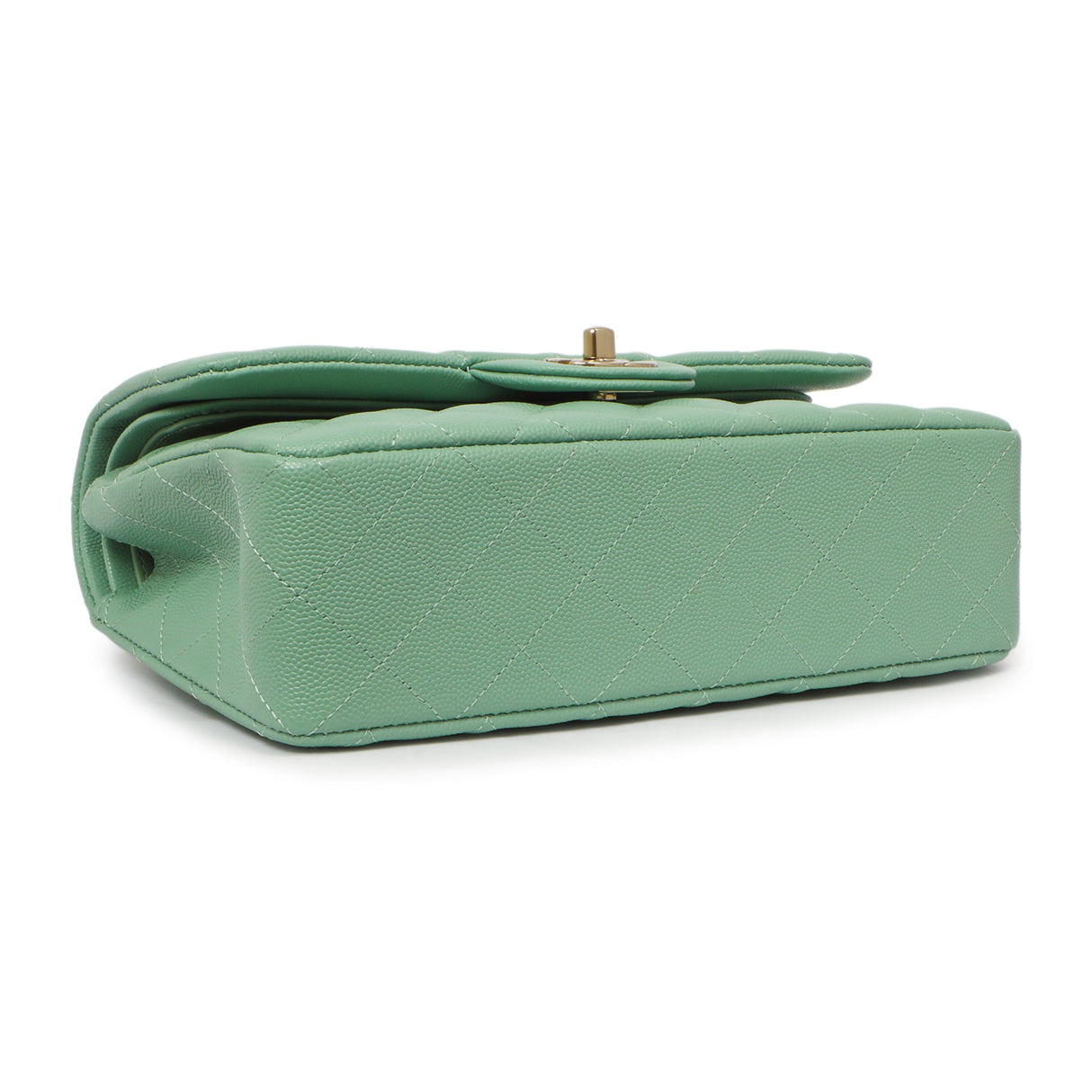 Chanel Green Quilted Caviar Small Classic Double Flap Handbags Chanel