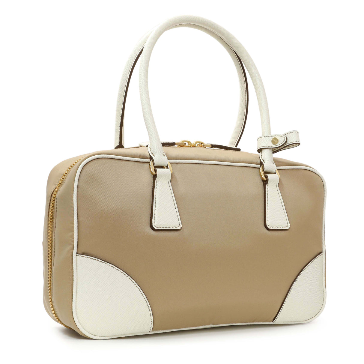Prada Camel White Re-Nylon Saffiano Medium Re-Edition 1978 Two Handle Bag Handbags Prada