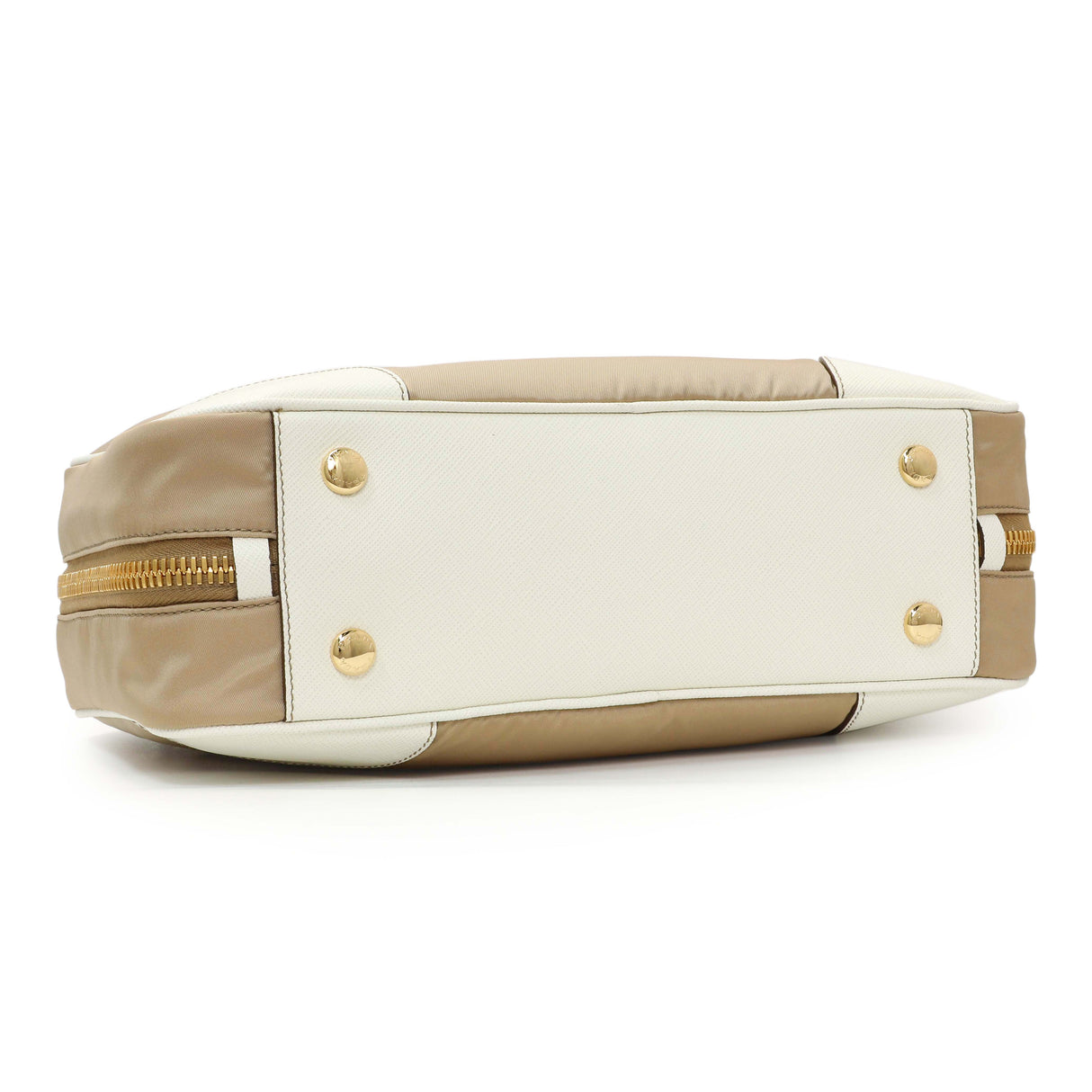 Prada Camel White Re-Nylon Saffiano Medium Re-Edition 1978 Two Handle Bag Handbags Prada