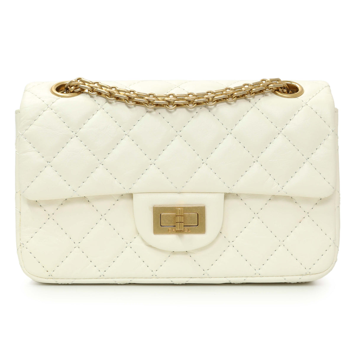 Chanel White Quilted Aged Calfskin 2.55 Reissue Flap 224 Handbags Chanel