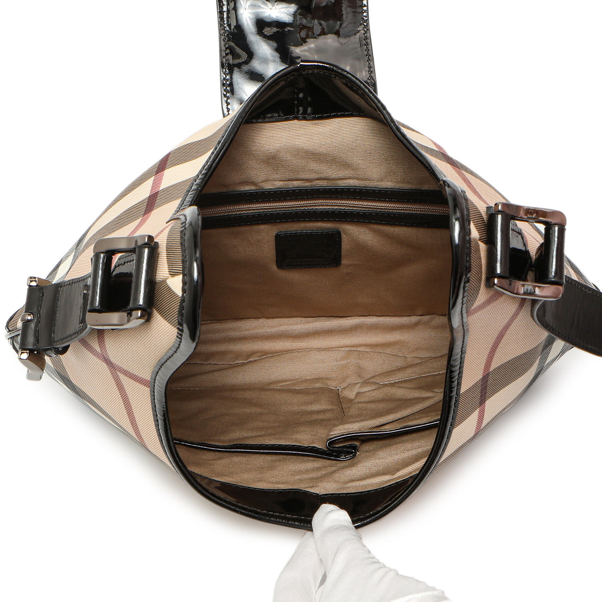 Burberry Black Patent Nova Check Brook Hobo Handbags Burberry