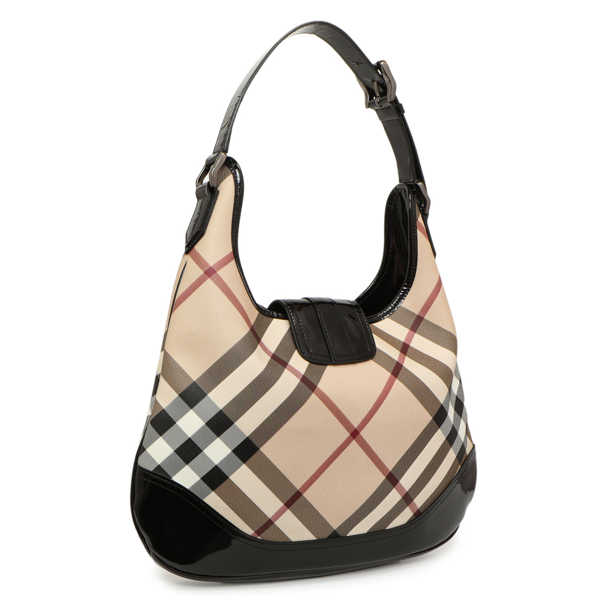 Burberry Black Patent Nova Check Brook Hobo Handbags Burberry
