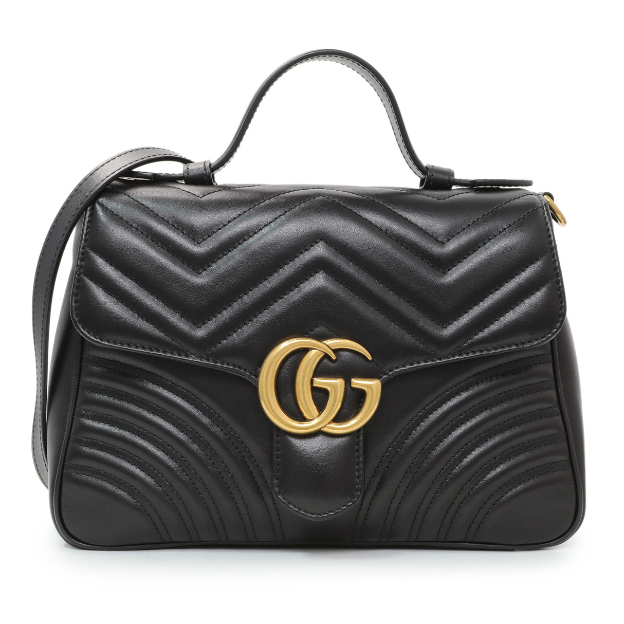 Gucci Black Calfskin Matelasse Small GG Marmont Top Handle Shoulder Bag Handbags Gucci