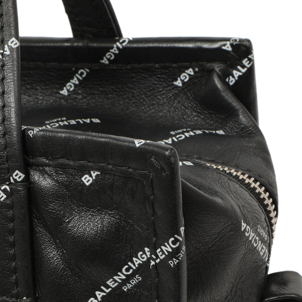 Balenciaga Calfskin Allover Logo XS Bazar Shopper Tote Handbags Balenciaga