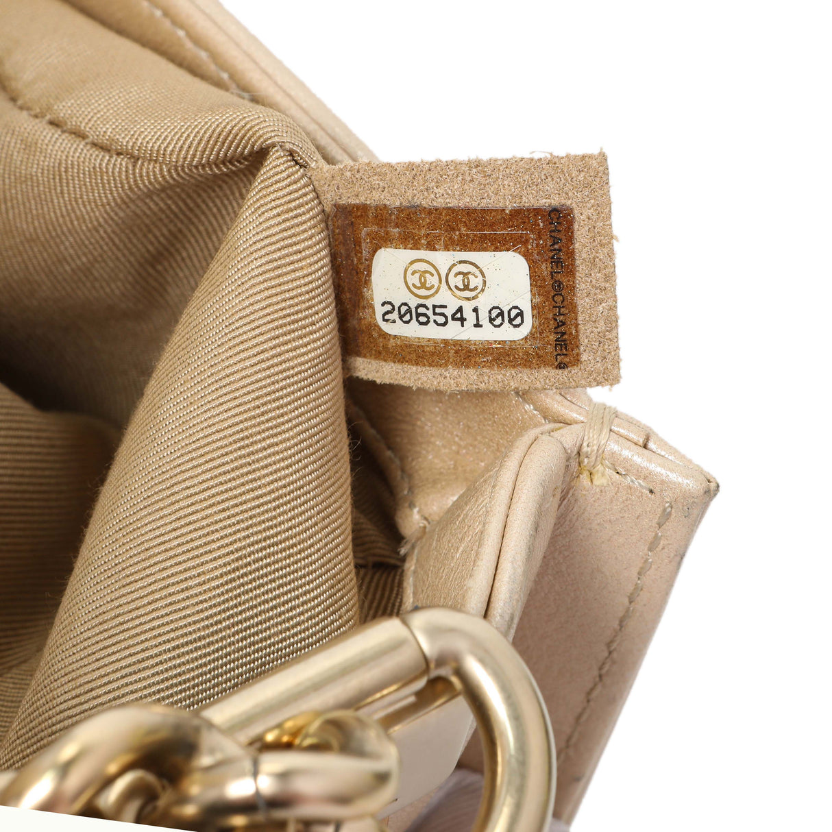 Chanel Champagne Braided Lambskin & Patent Small Boy Bag Handbags Chanel