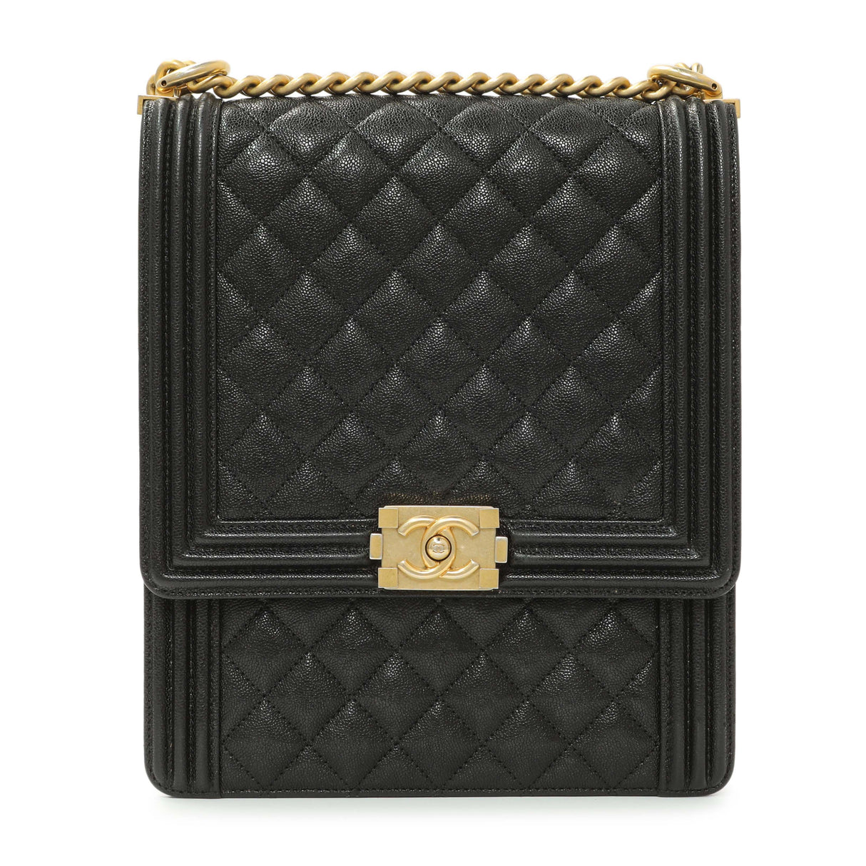 Chanel Black Quilted Caviar North South Boy Flap Handbags Chanel