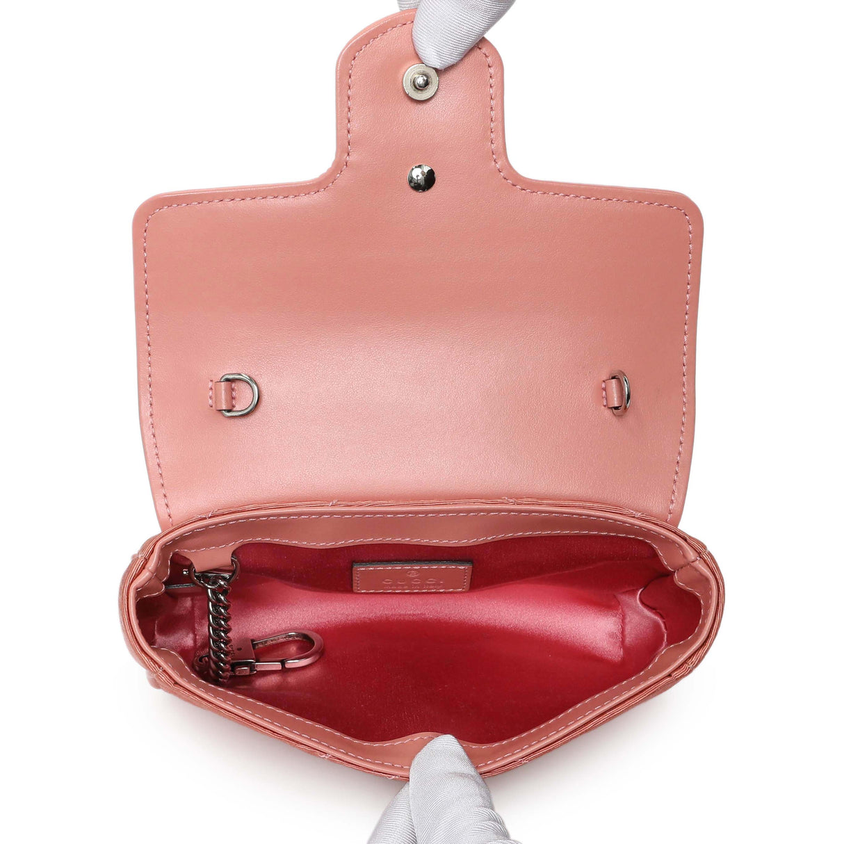 Gucci Blush Moire Fabric Mini GG Marmont Crystal Chain Belt Bag Handbags Gucci