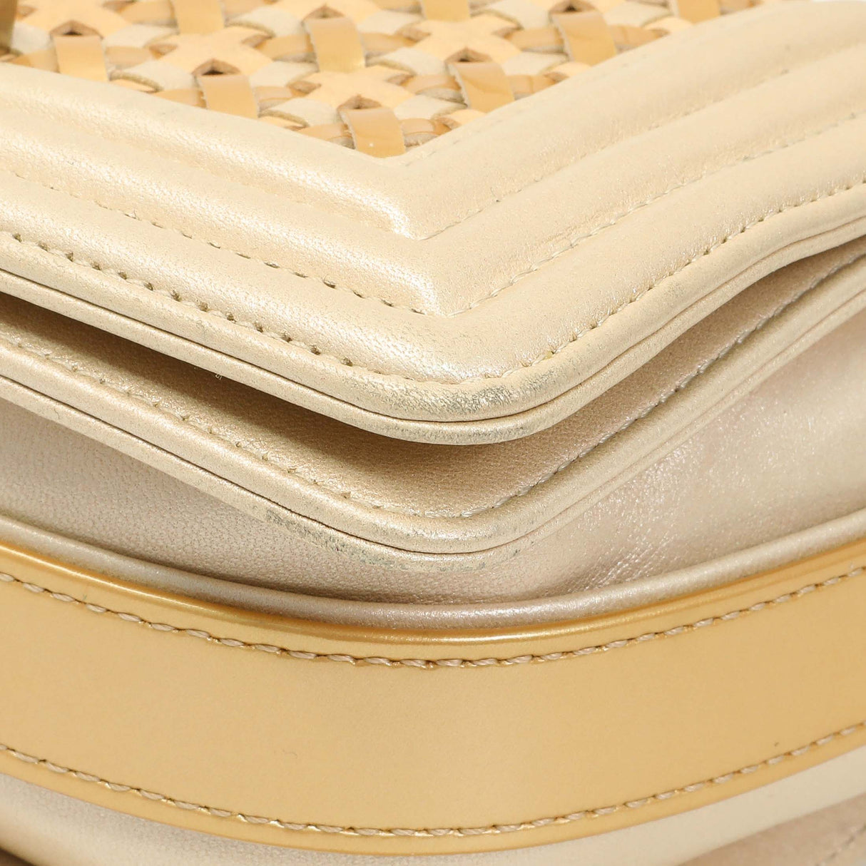 Chanel Champagne Braided Lambskin & Patent Small Boy Bag Handbags Chanel