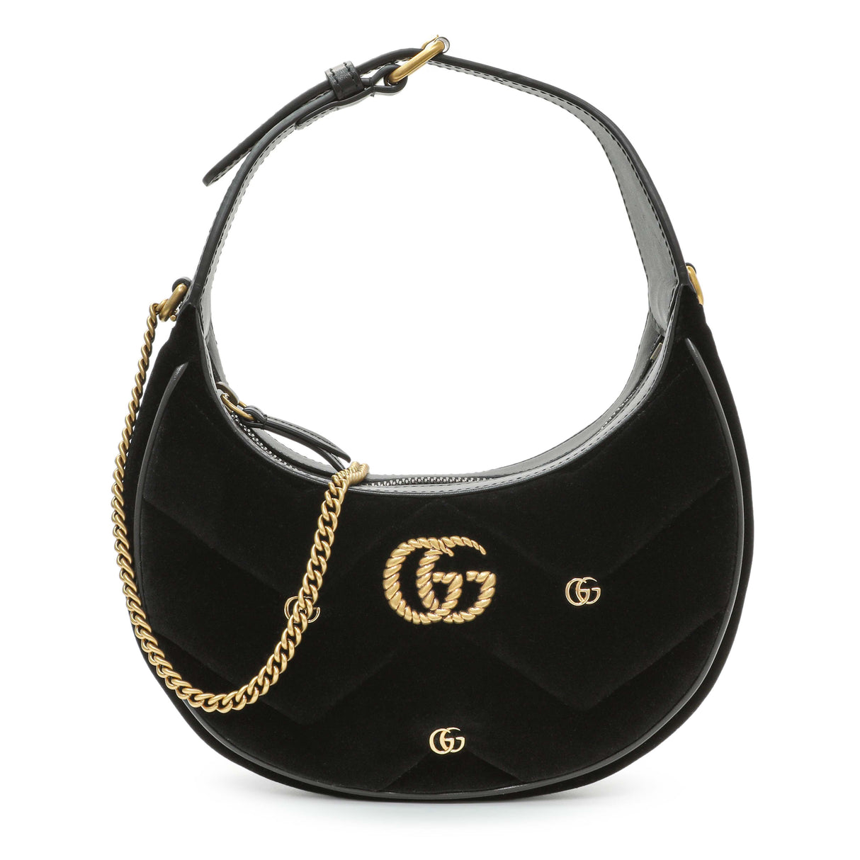 Gucci Black Velvet Matelasse Double G Studs Marmont Half Moon Hobo Handbags Gucci