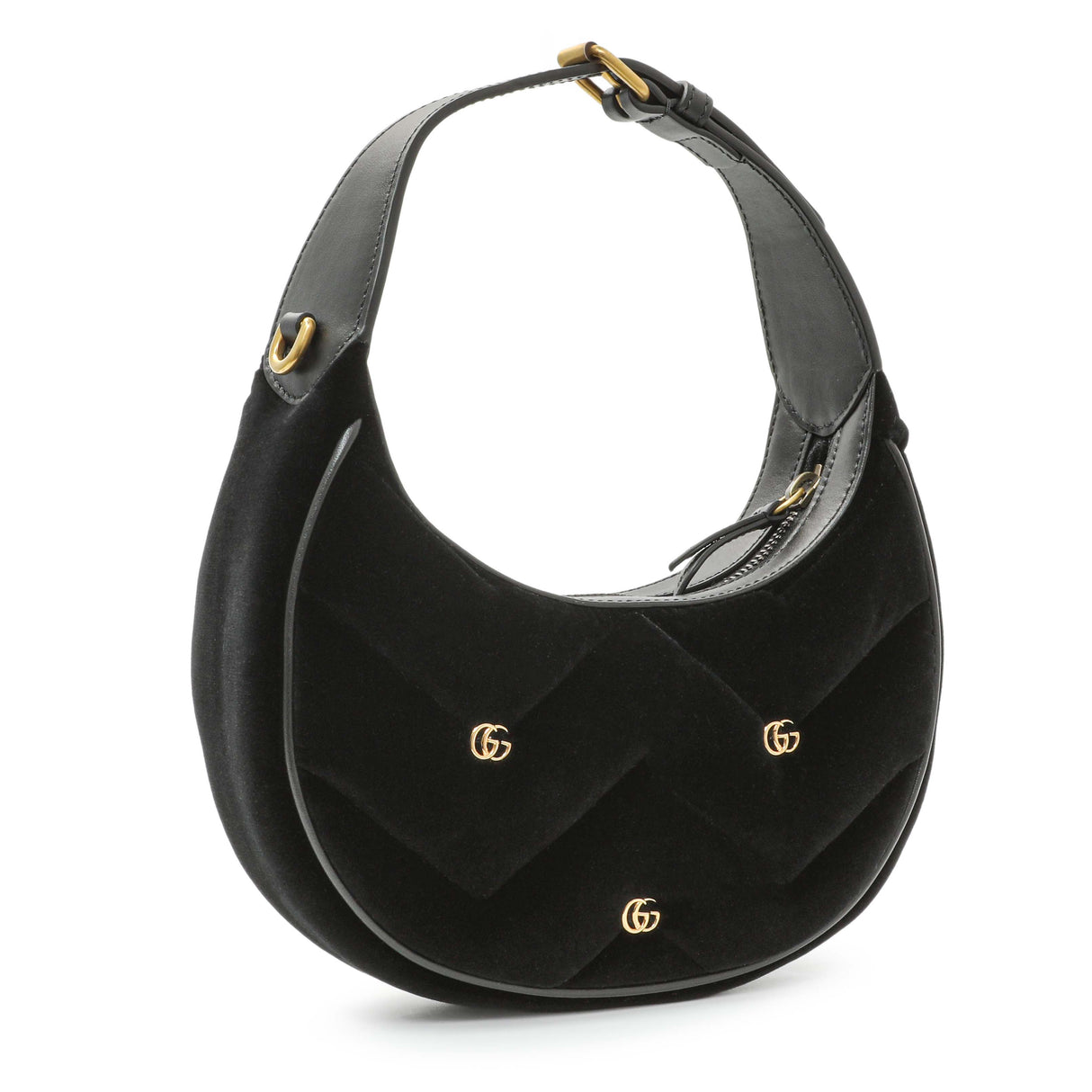 Gucci Black Velvet Matelasse Double G Studs Marmont Half Moon Hobo Handbags Gucci