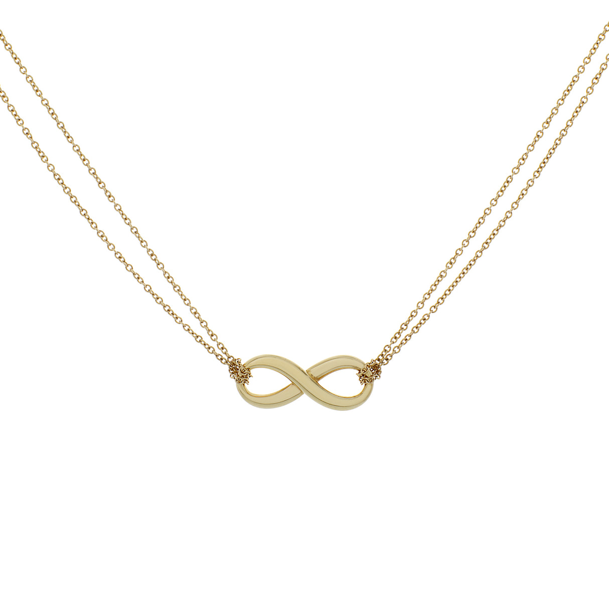 Tiffany & Co. 18K Yellow Gold Infinity Double Chain Pendant Necklace Designer Jewellery Tiffany and Co