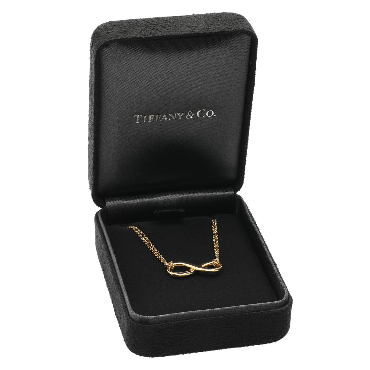 Tiffany & Co. 18K Yellow Gold Infinity Double Chain Pendant Necklace Designer Jewellery Tiffany and Co