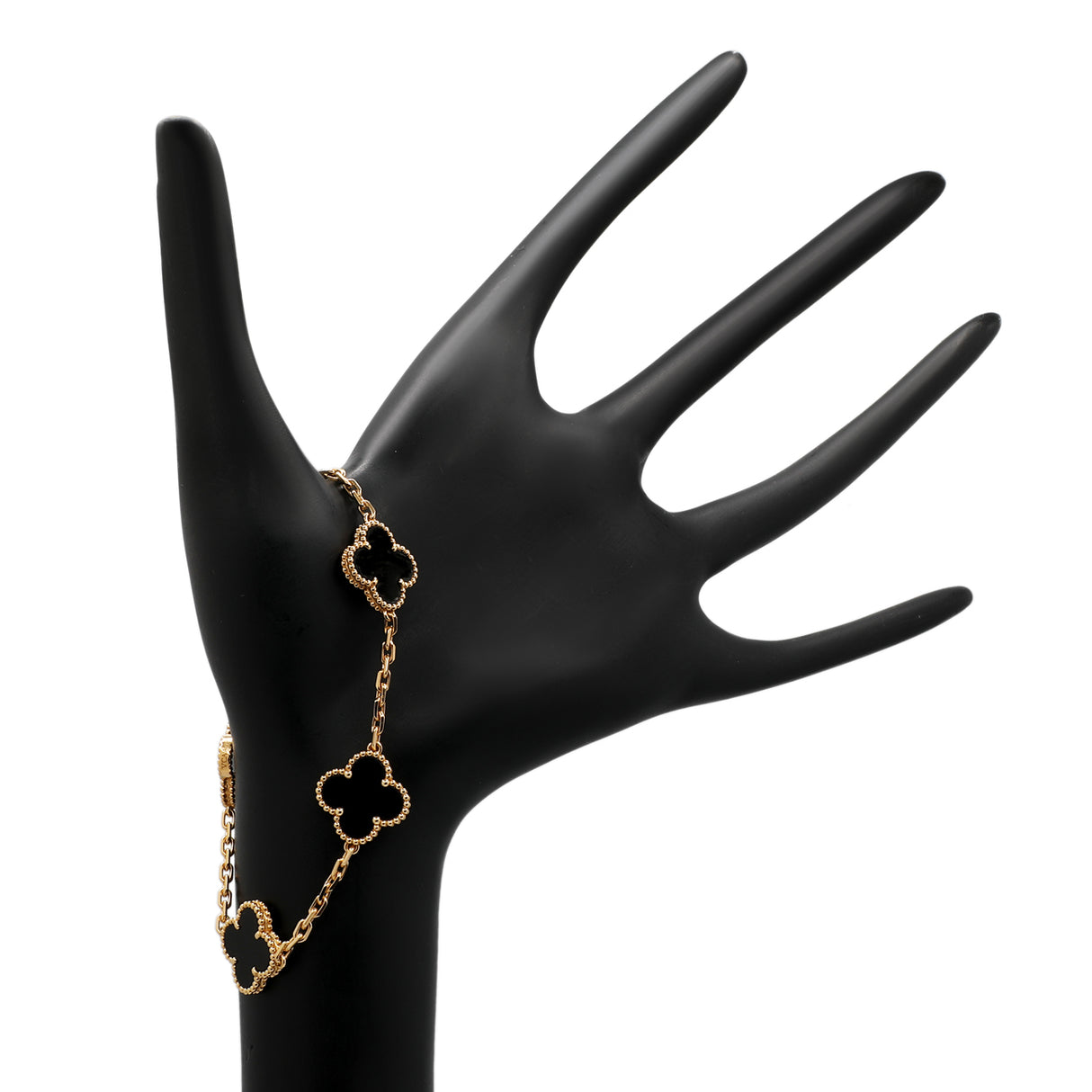 Van Cleef & Arpels 18K Yellow Gold Onyx 5 Motifs Vintage Alhambra Bracelet Designer Jewellery Van Cleef and Arpels