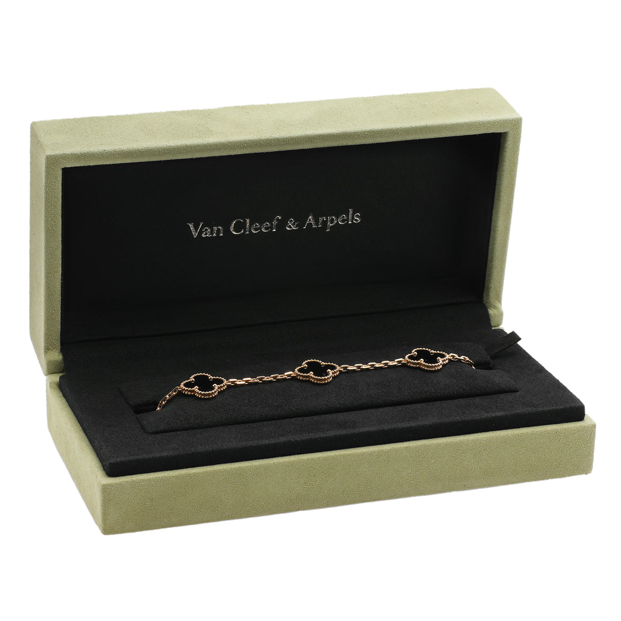 Van Cleef & Arpels 18K Yellow Gold Onyx 5 Motifs Vintage Alhambra Bracelet Designer Jewellery Van Cleef and Arpels