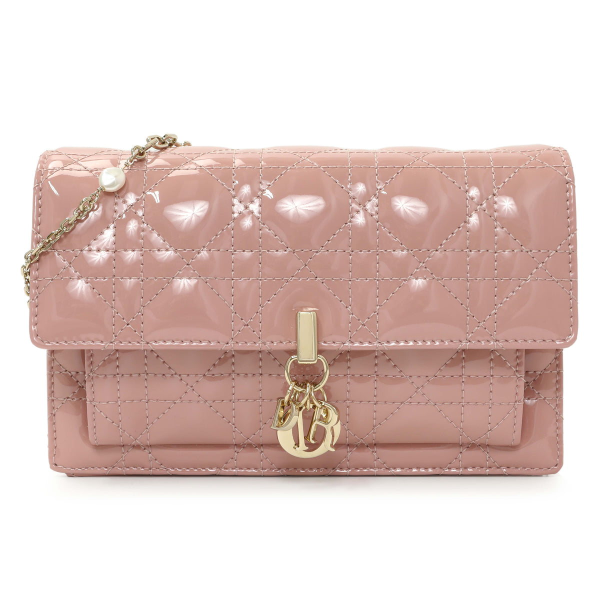 Christian Dior Dusty Pink Patent Cannage My Dior Daily Chain Pouch Handbags Christian Dior